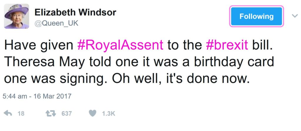 Tweet by the Queen - Brexit