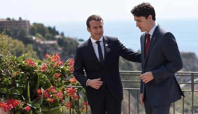 Justin Trudeau Emmanuel Macron Meeting at G7 Summit