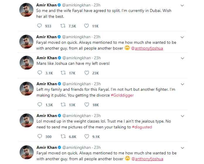Amir Khan and Faryal Makhdoom Part Ways on Twitter