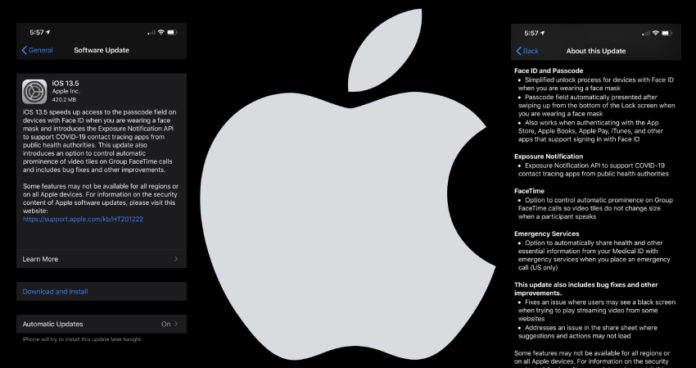 Apple iOS 13.5 update